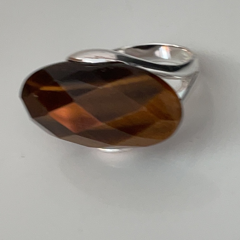 VINTAGE TIGER FACETED OBLONG STONE RING IN SILVER